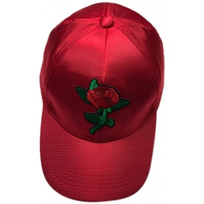 Baseball Caps Caps- Unisex Fashion Rose Embroidery Baseball Cap Adjustable Hip Hop Rose Hat - Red - CH182YYW7QX $19.11
