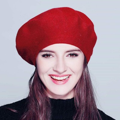 Berets Wool Beret for Women- Classic French Cashmere Beret Hat Knitted Beanie Cap for Spring Autumn Winter - Red - CO18AZLW9S...