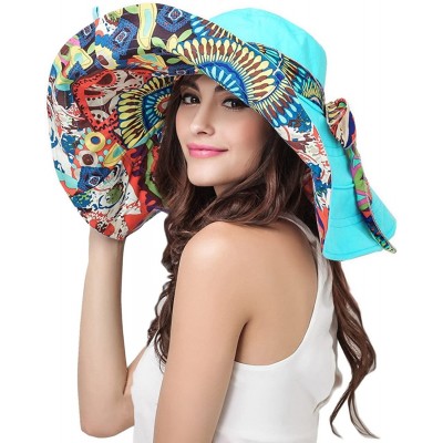 Sun Hats Women's Anti-UV Sun Protective Wide Brim Reversible Floppy Sun Hat Beach UPF 50+ - Blue - CB12DOPKRON $11.51