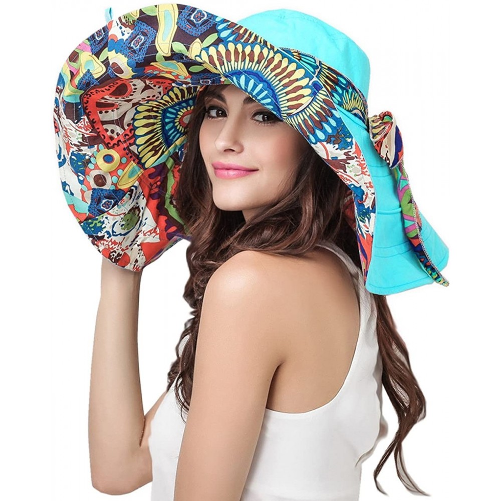 Sun Hats Women's Anti-UV Sun Protective Wide Brim Reversible Floppy Sun Hat Beach UPF 50+ - Blue - CB12DOPKRON $11.51