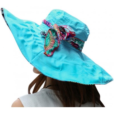 Sun Hats Women's Anti-UV Sun Protective Wide Brim Reversible Floppy Sun Hat Beach UPF 50+ - Blue - CB12DOPKRON $11.51