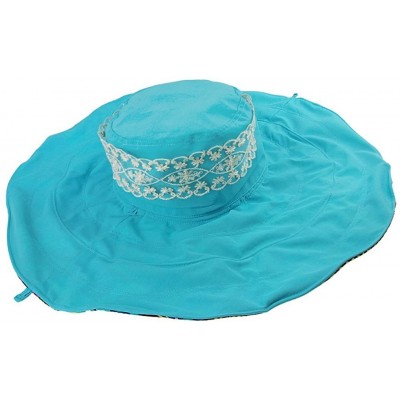 Sun Hats Women's Anti-UV Sun Protective Wide Brim Reversible Floppy Sun Hat Beach UPF 50+ - Blue - CB12DOPKRON $11.51