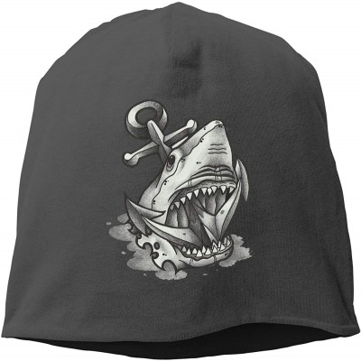 Skullies & Beanies Man Skull Cap Beanie Anchor Shark Headwear Knit Hat Warm Hip-hop Hat - Black - CI18IKWXCG2 $16.29