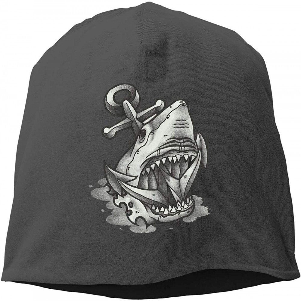 Skullies & Beanies Man Skull Cap Beanie Anchor Shark Headwear Knit Hat Warm Hip-hop Hat - Black - CI18IKWXCG2 $16.29