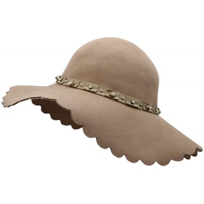 Fedoras Women's Wide Brim Wool Ribbon Band Floppy Hat - Rhinestone Style_camel - CL18A447KUD $35.93