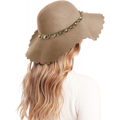 Fedoras Women's Wide Brim Wool Ribbon Band Floppy Hat - Rhinestone Style_camel - CL18A447KUD $21.28