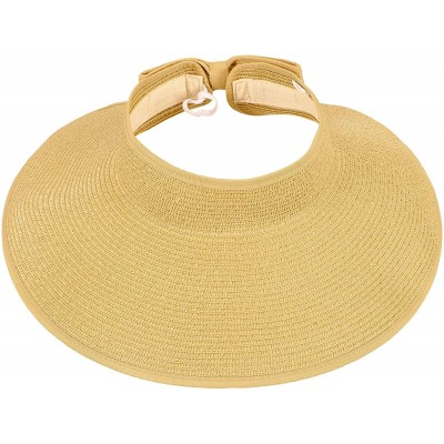 Sun Hats Women's Spring/Summer Collection Straw Woven Wide Brim Sun Visor Hat - Beige - CO18E2YI3DS $15.74