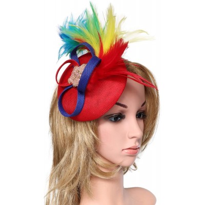 Berets Womens Fascinator Hat Sinamay Pillbox Flower Feather Tea Party Derby Wedding Headwear - Z Red Rainbow - C7195MYY3ZU $1...