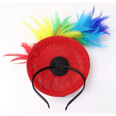 Berets Womens Fascinator Hat Sinamay Pillbox Flower Feather Tea Party Derby Wedding Headwear - Z Red Rainbow - C7195MYY3ZU $1...