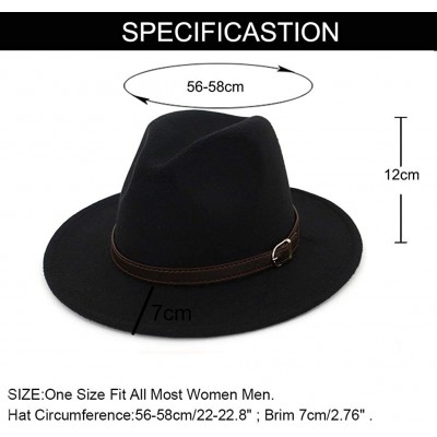 Fedoras Men & Women Panama Hat Classic Wide Brim Fedora Hat with Belt Buckle - Black - CV18SA75RKR $17.64