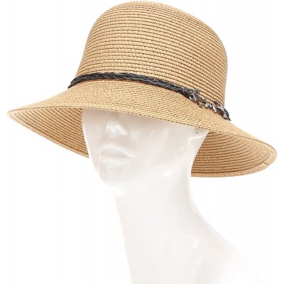 Fedoras Women's Summer Straw Sun Beach Fedora Hat with Band - Anchor-khaki - CO18D4DHNM9 $11.44