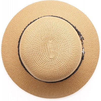 Fedoras Women's Summer Straw Sun Beach Fedora Hat with Band - Anchor-khaki - CO18D4DHNM9 $11.44