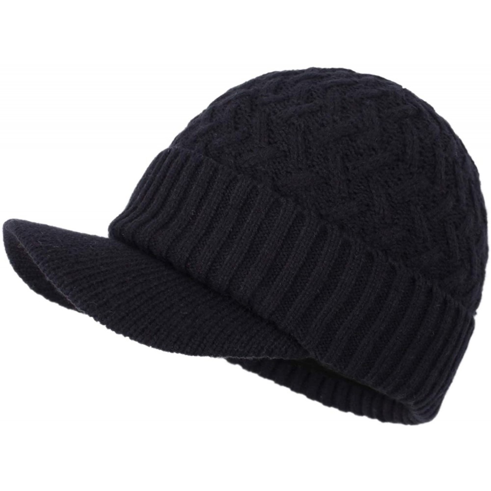 Skullies & Beanies Men's Winter Warm Thick Knit Beanie Hat with Visor - B-black - CY18AHGX937 $9.11