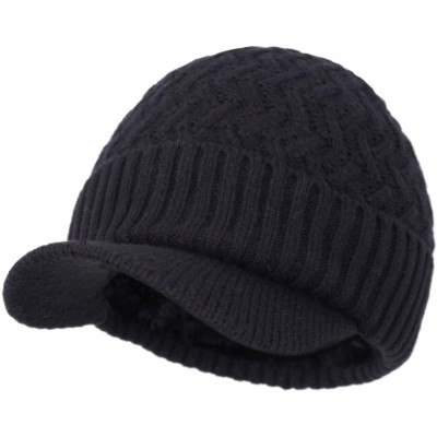 Skullies & Beanies Men's Winter Warm Thick Knit Beanie Hat with Visor - B-black - CY18AHGX937 $9.11