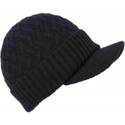 Skullies & Beanies Men's Winter Warm Thick Knit Beanie Hat with Visor - B-black - CY18AHGX937 $9.11