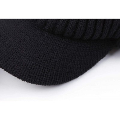 Skullies & Beanies Men's Winter Warm Thick Knit Beanie Hat with Visor - B-black - CY18AHGX937 $9.11