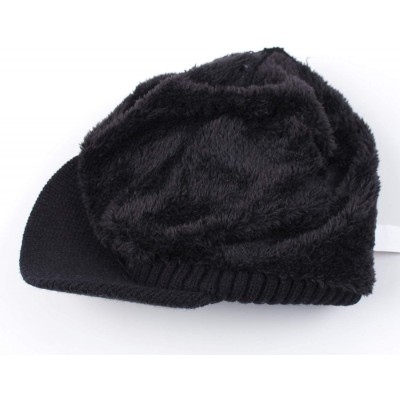 Skullies & Beanies Men's Winter Warm Thick Knit Beanie Hat with Visor - B-black - CY18AHGX937 $9.11