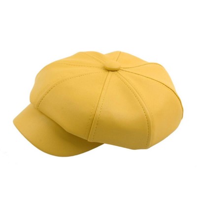 Newsboy Caps Unisex Vintage Newsboy Cabbie Painter Cap Winter Beret Visor Hat (Yellow) - Yellow - C218IL5QSW3 $9.67