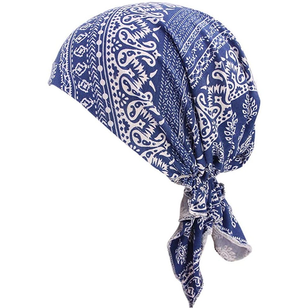 Skullies & Beanies Women Ruffles Floral Print Cancer Chemo Hat Beanie Scarf Turban Head Wrap Cap - D - C518QXL6GN3 $8.36