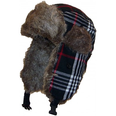 Bomber Hats Adult Plaid Russian/Trooper W/Soft Faux Fur Cap (One Size) - Black - CR117N6BY4R $25.84