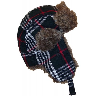 Bomber Hats Adult Plaid Russian/Trooper W/Soft Faux Fur Cap (One Size) - Black - CR117N6BY4R $12.08