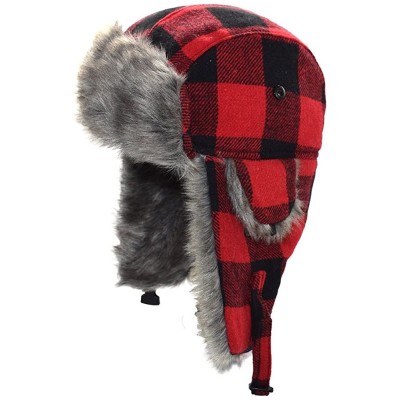 Bomber Hats Plaid Aviator Trapper Ushanka Ski Hat Trooper Winter Russian Cap with Earflaps - Red - C3189HDIU4U $14.98