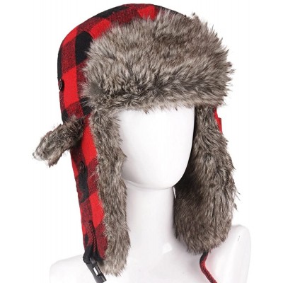 Bomber Hats Plaid Aviator Trapper Ushanka Ski Hat Trooper Winter Russian Cap with Earflaps - Red - C3189HDIU4U $14.98