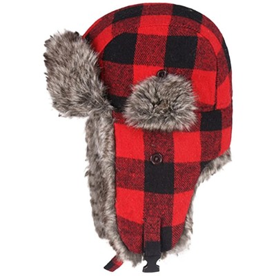 Bomber Hats Plaid Aviator Trapper Ushanka Ski Hat Trooper Winter Russian Cap with Earflaps - Red - C3189HDIU4U $14.98