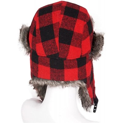 Bomber Hats Plaid Aviator Trapper Ushanka Ski Hat Trooper Winter Russian Cap with Earflaps - Red - C3189HDIU4U $14.98