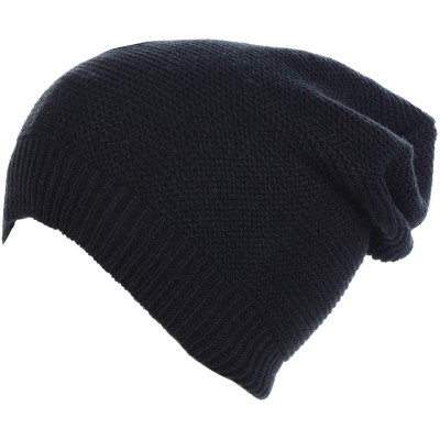 Skullies & Beanies an Unisex Striped Knit Slouchy Beanie Hat Lightweight Soft Fashion Cap - 5104black - CQ198920Y9C $15.62