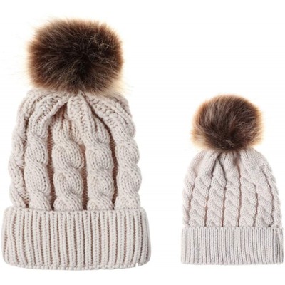 Skullies & Beanies 2PCS Parent-Child Hat Warmer- Mommy and Me Cable Knit Winter Warm Hat Beanie - Khaki - CC18KRIXTZ8 $13.80