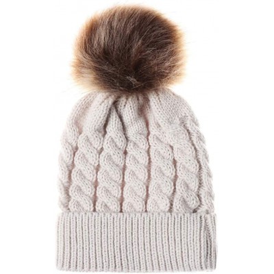 Skullies & Beanies 2PCS Parent-Child Hat Warmer- Mommy and Me Cable Knit Winter Warm Hat Beanie - Khaki - CC18KRIXTZ8 $13.80