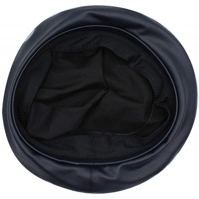 Berets Women PU Leather French Black Beret Hat Causal Beanie Hat - Upgrade -Pu Leather- Night Black - C118ALLMM64 $14.12