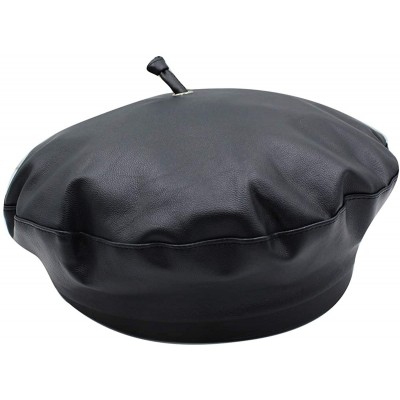 Berets Women PU Leather French Black Beret Hat Causal Beanie Hat - Upgrade -Pu Leather- Night Black - C118ALLMM64 $14.12