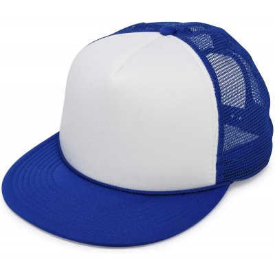 Baseball Caps Flat Billed Trucker Hat Mesh Back S M L Adjustable Cap Solid Two Toned Snapback - Royal-white - C011JF2NFHL $7.68