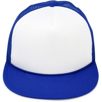 Baseball Caps Flat Billed Trucker Hat Mesh Back S M L Adjustable Cap Solid Two Toned Snapback - Royal-white - C011JF2NFHL $7.68