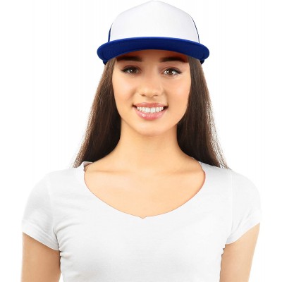Baseball Caps Flat Billed Trucker Hat Mesh Back S M L Adjustable Cap Solid Two Toned Snapback - Royal-white - C011JF2NFHL $7.68