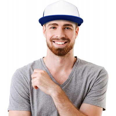 Baseball Caps Flat Billed Trucker Hat Mesh Back S M L Adjustable Cap Solid Two Toned Snapback - Royal-white - C011JF2NFHL $7.68