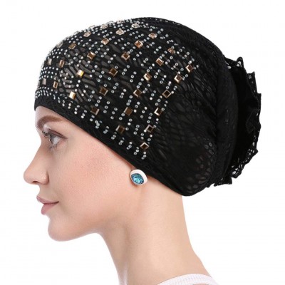 Skullies & Beanies Elastic Slouchy Rhinestone Headwear Headbands - Black- Rhinestone - CE18SSUU33E $7.88