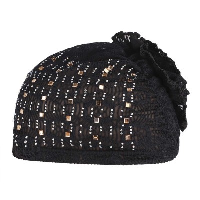Skullies & Beanies Elastic Slouchy Rhinestone Headwear Headbands - Black- Rhinestone - CE18SSUU33E $7.88