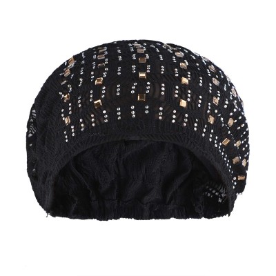 Skullies & Beanies Elastic Slouchy Rhinestone Headwear Headbands - Black- Rhinestone - CE18SSUU33E $7.88