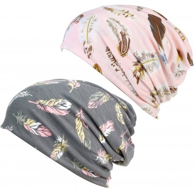 Skullies & Beanies Print Flower Cap Cancer Hats Beanie Stretch Casual Turbans for Women - Feather-(grey+pink) - CN18G2NC6NA $...