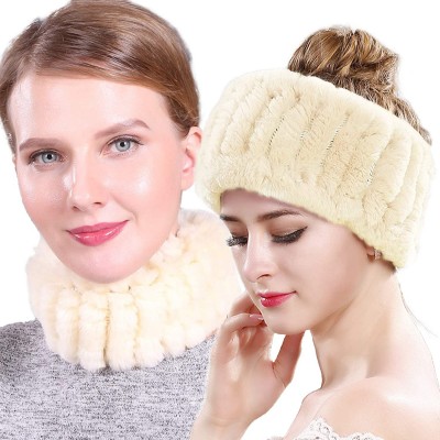 Cold Weather Headbands Women's Fashion Winter Soft Rabbit Fur Neck Warmer Headband Circle Infinity Scarf Windproof - Beige - ...
