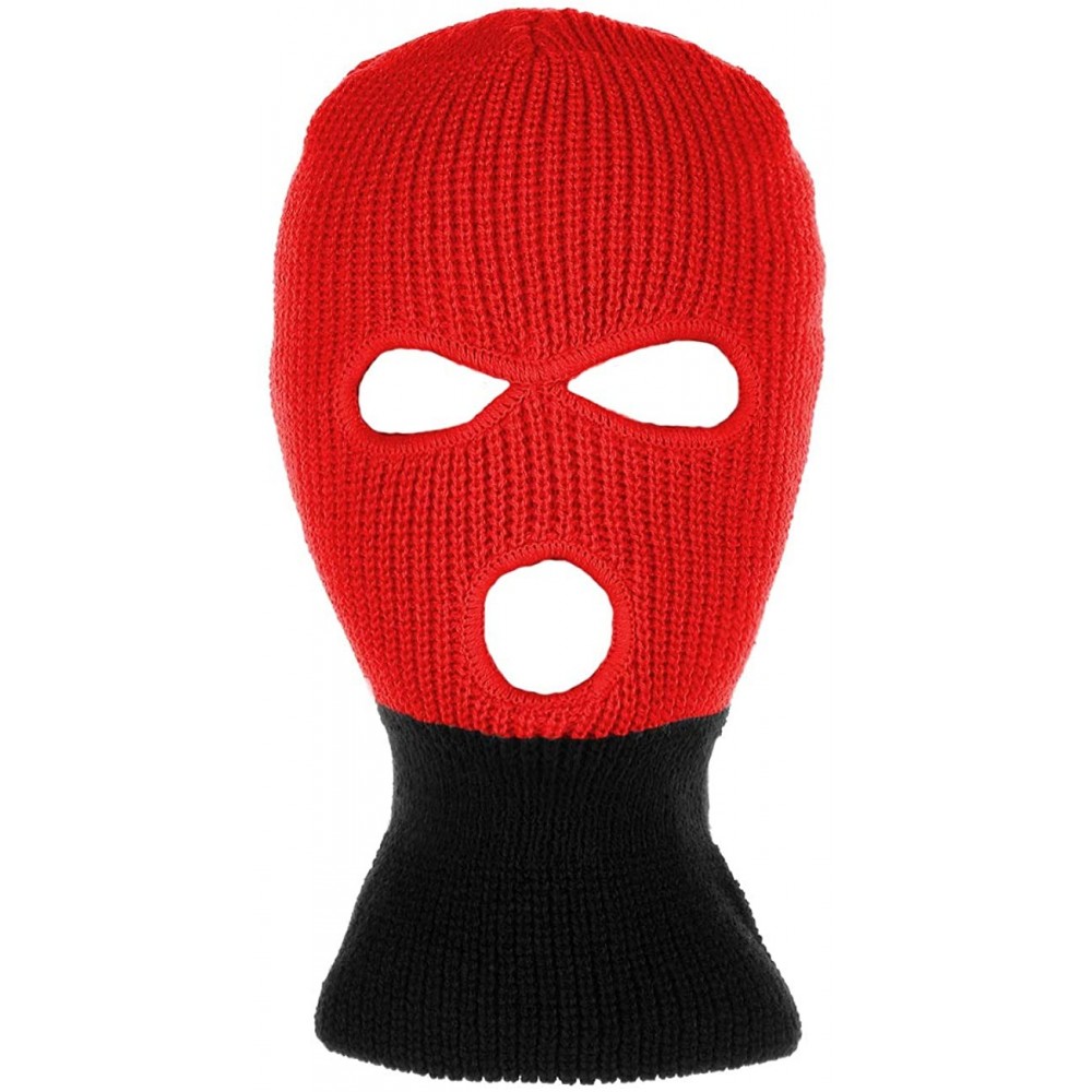 Balaclavas Knitted 3-Hole Full Face Cover Ski Mask - Red/Black - CA18I6TTC3M $11.68