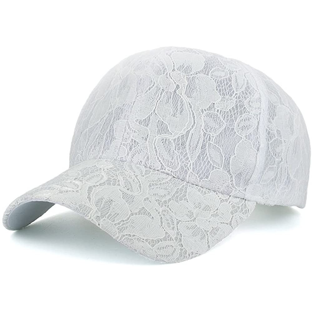 Baseball Caps Women's Adjustable Floral Lace Baseball Cap Summer Sun Hat - White - C318DXEIU9Z $15.77