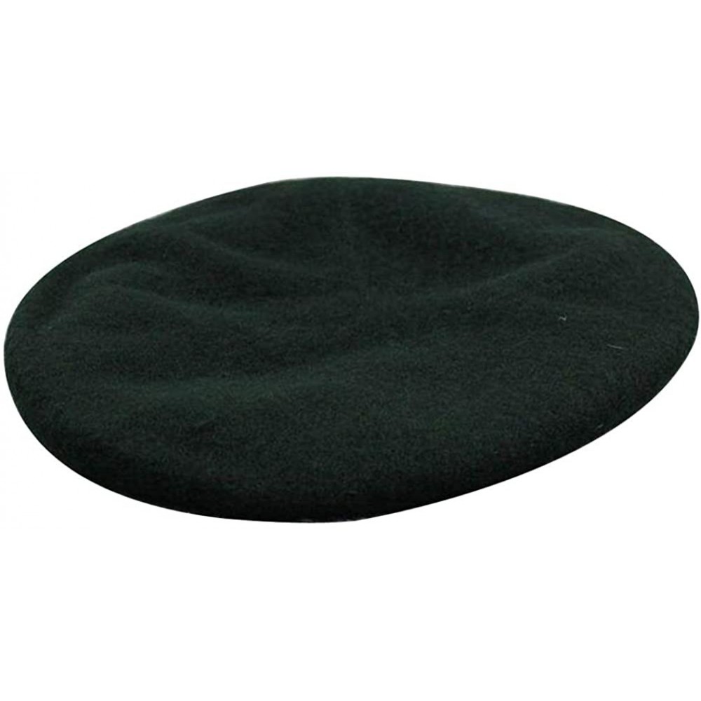 Berets Mens Ladies Military Hat Army Beret Leather Trim with Ribbon - Olive Green - CF196CKU8CW $17.29