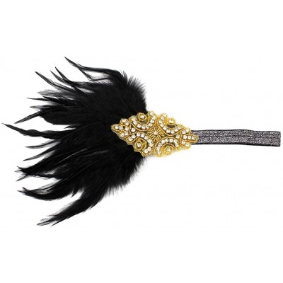 Headbands Roaring 20's Flapper Rhinestone Headband with Feather Vintage 1920s Hair Hoop Headpiece - Gold - CM18DH79Q00 $13.39