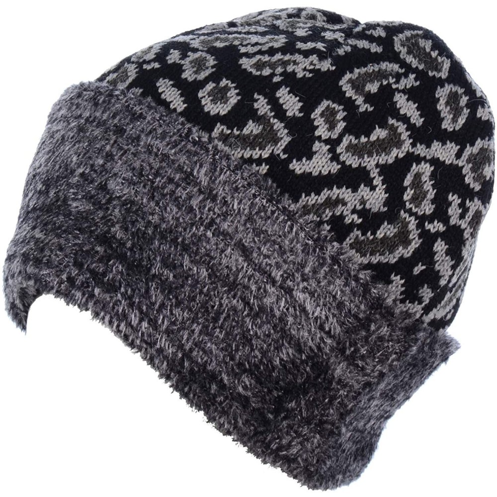 Skullies & Beanies Womens Winter Knit Plush Fleece Lined Beanie Ski Hat Sk Skullie Various Styles - Paisley Black - CN18UWR37...