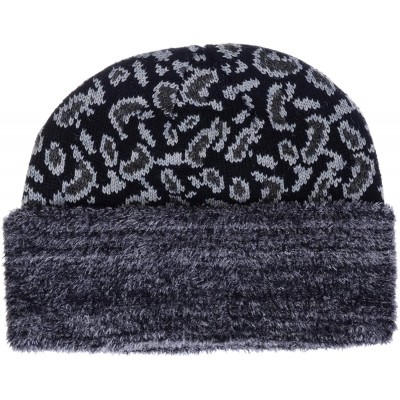 Skullies & Beanies Womens Winter Knit Plush Fleece Lined Beanie Ski Hat Sk Skullie Various Styles - Paisley Black - CN18UWR37...