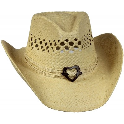 Cowboy Hats Vented Straw Cowboy Hat w/Wood Heart Band -Shapeable Cowgirl Western - Natural - CE18C0RGMEX $24.53